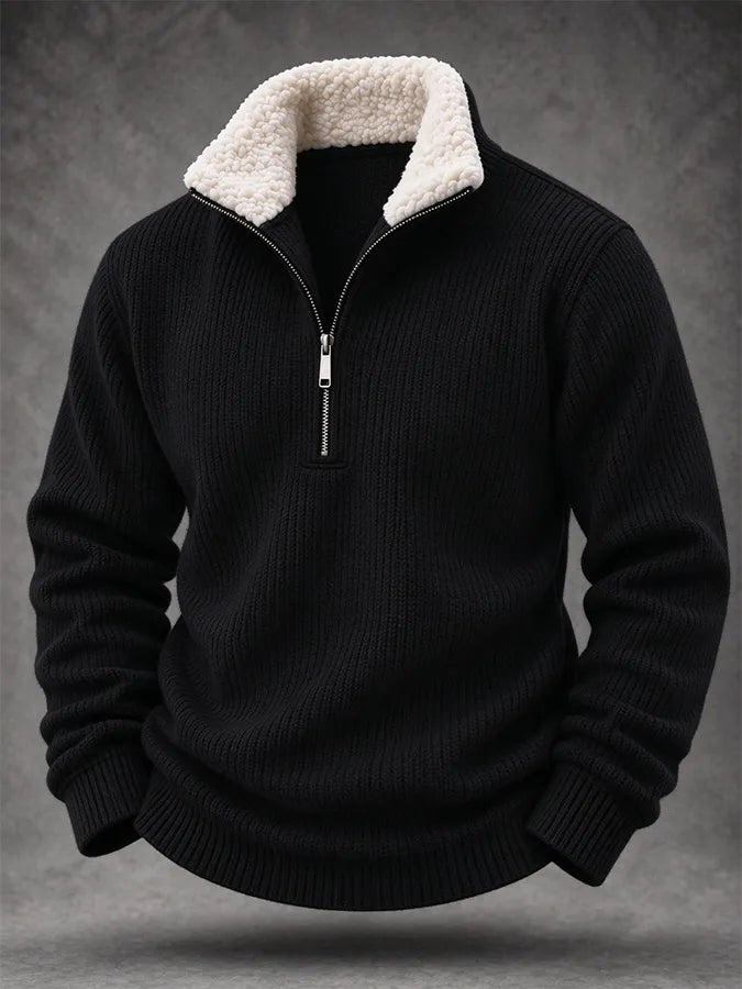 Men'S Casual Woven Zipper Wool Collar Sportswear