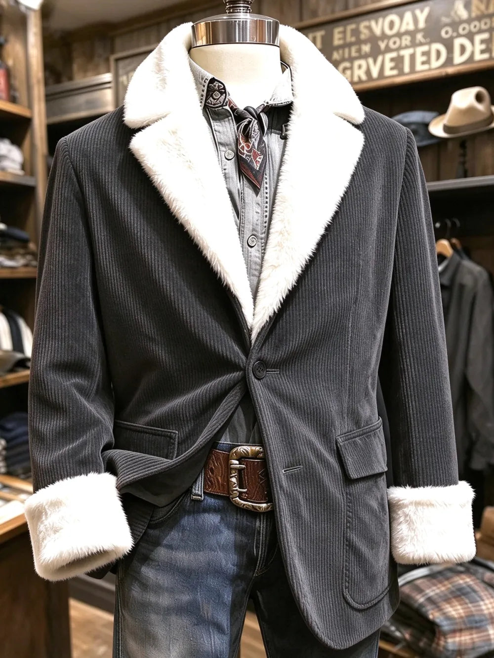 Men’s Christmas-Themed Fleece-Lined Corduroy Blazer