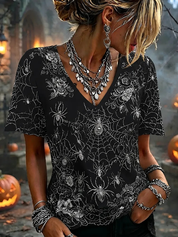 Women's Dark Boho Spiderweb Embroidered Blouse