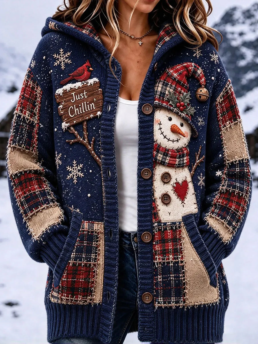 Ladies' Christmas Patchwork Pattern Casual Cardigan
