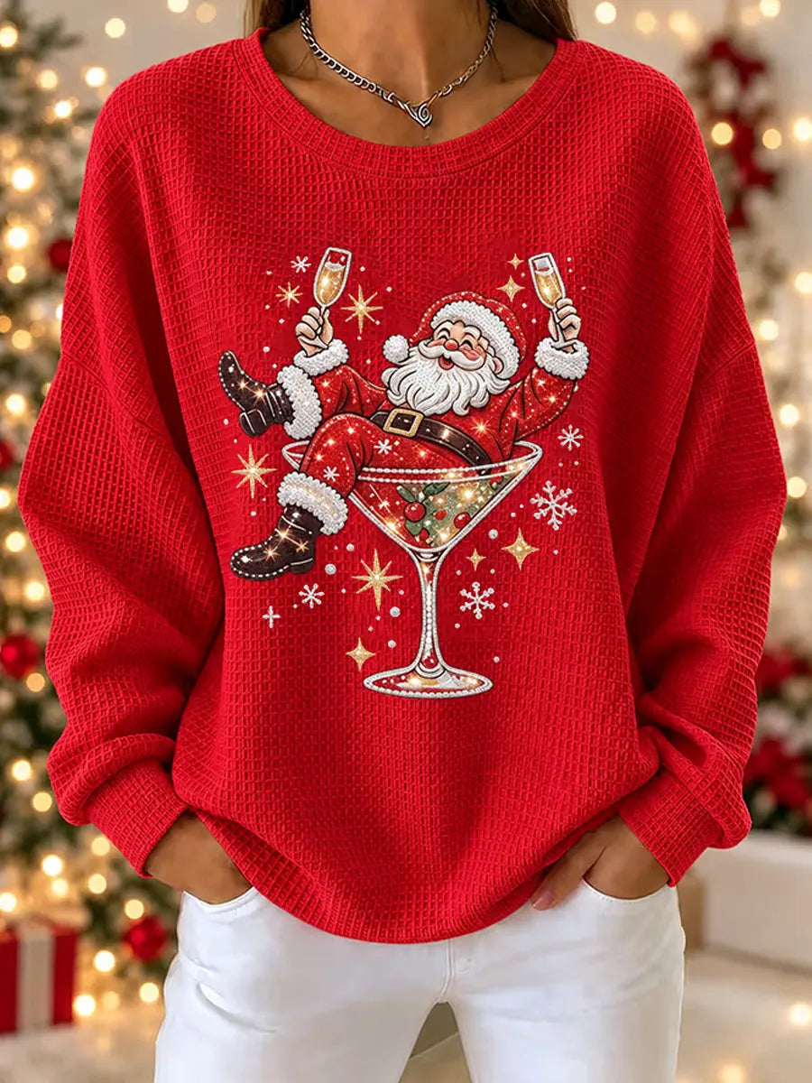 Women's Vintage Santa Claus Christmas Print Top