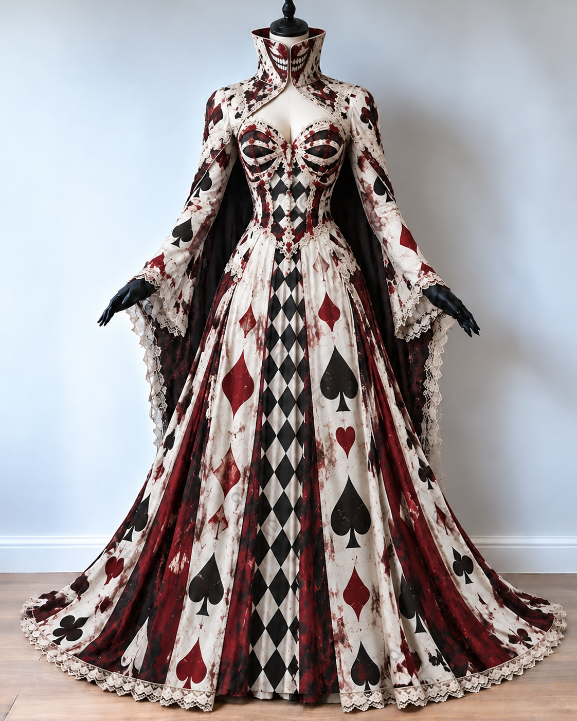 Women's Halloween-Themed Embroidered High-Neck Cape Dress (with Masks)2761