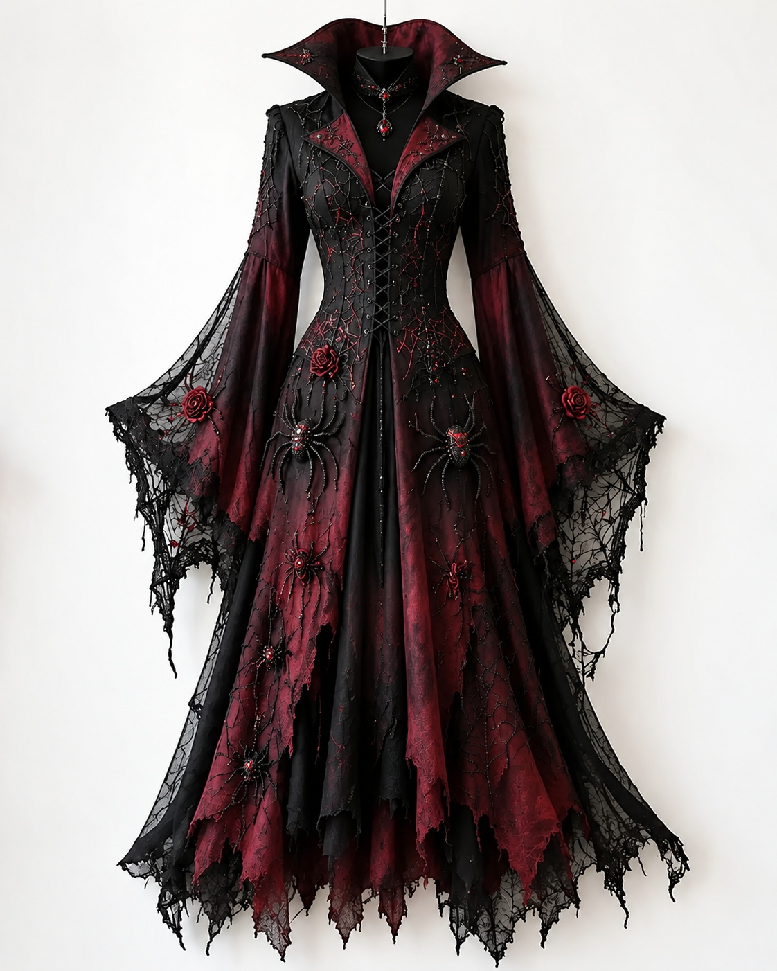 Halloween-Themed Embroidery Irregular Lace Patchwork Dress 7194