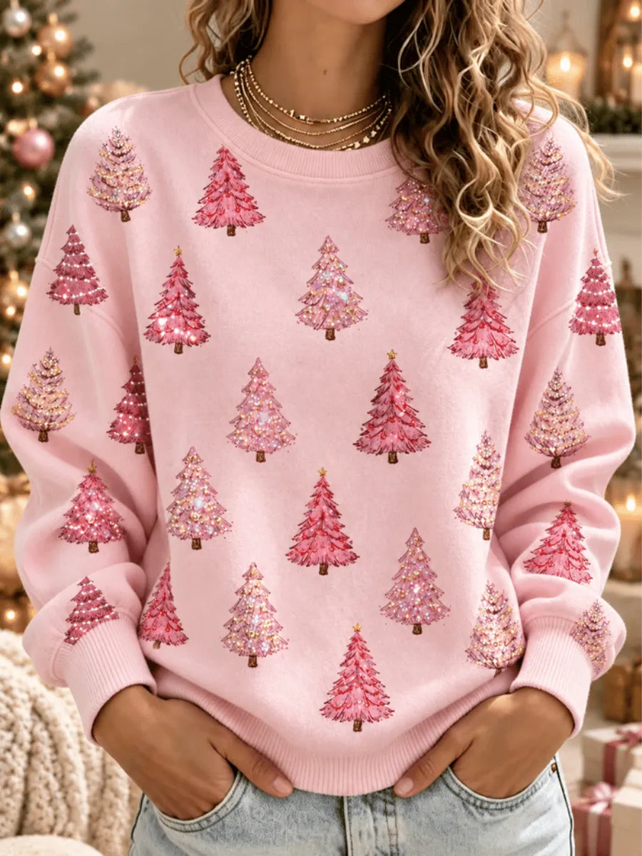 Women's Vintage Christmas tree Print Comfy Sweatshirt