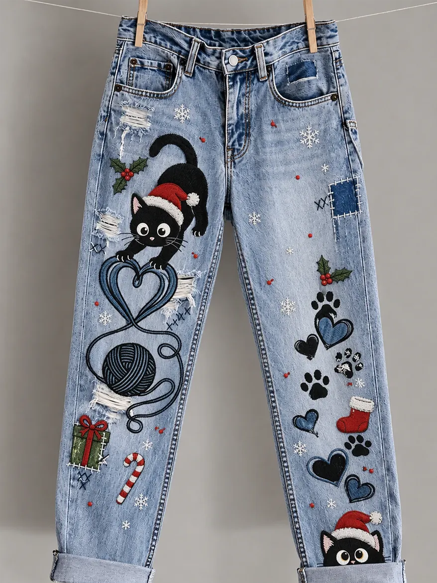 Women's Christmas Printed Casual Jeans