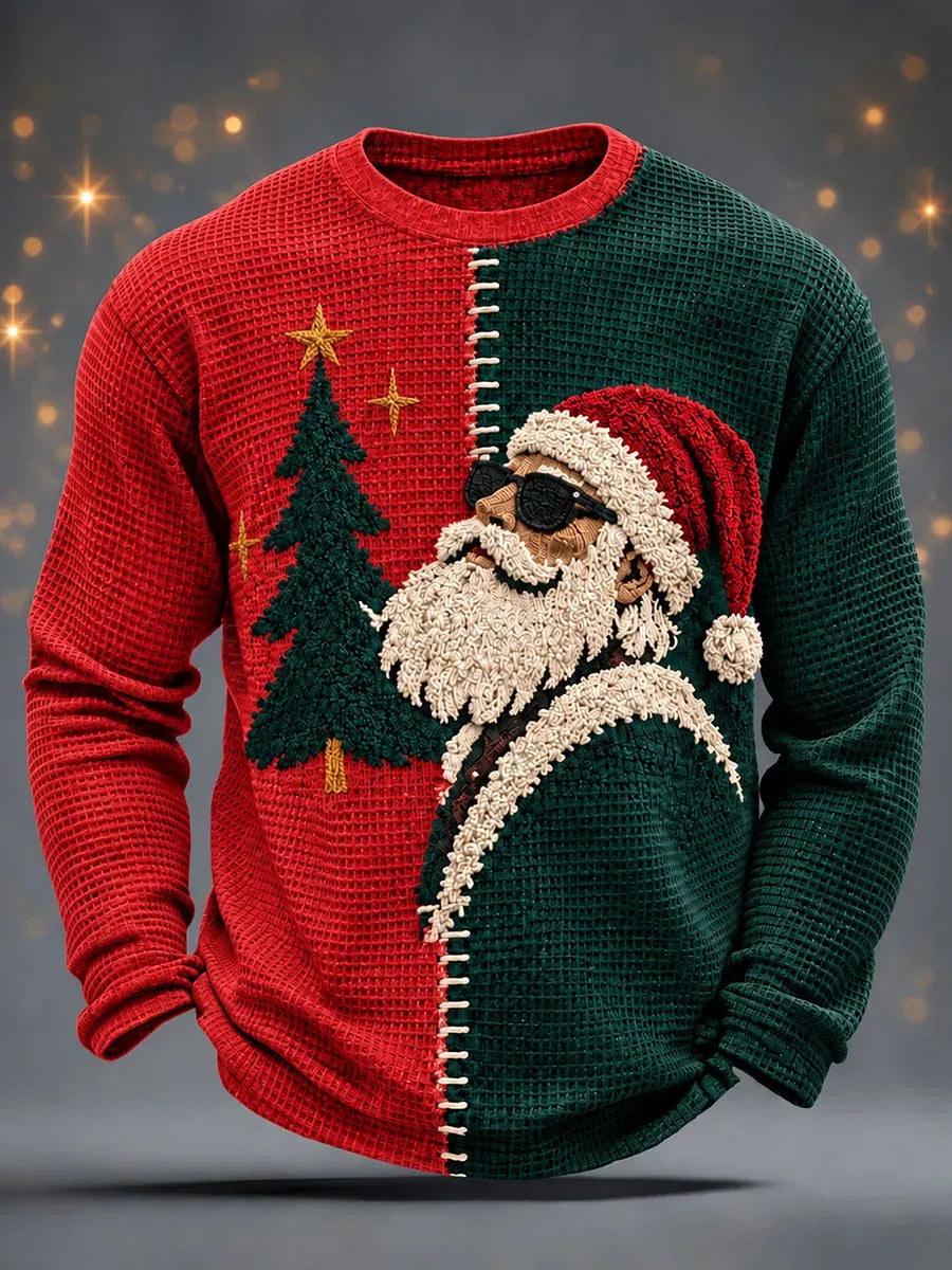 Men'S Christmas Santa Claus Waffle Long Sleeve T-Shirt