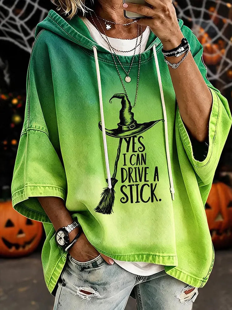 Women's Retro Gradient Letter Witch Print Hoodie