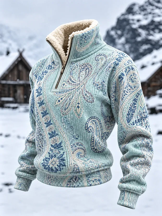 Women'S Western Style Ethnic Printed Plush Collar Sportswear