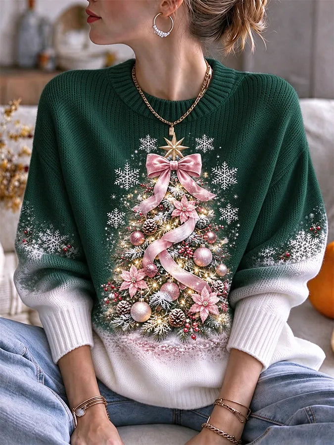 Women's Christmas Tree Round Neck Top