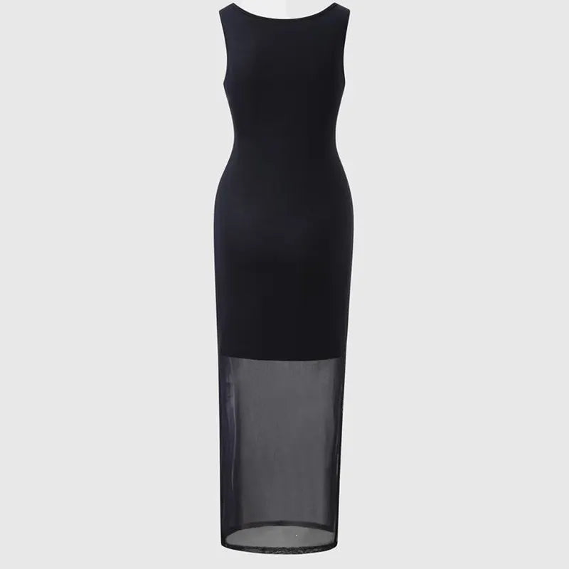 Women's Gothic Skeleton Print Sheer Mesh Bodycon Maxi Dress