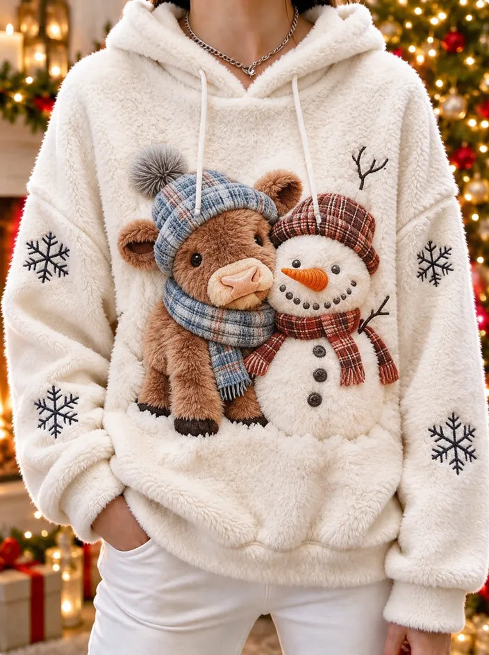 Women's Autumn/Winter Highland Cow Print Flannel Hoodie
