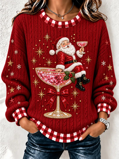 Women's Santa Cocktail Christmas Sweatshirt - Deep Red