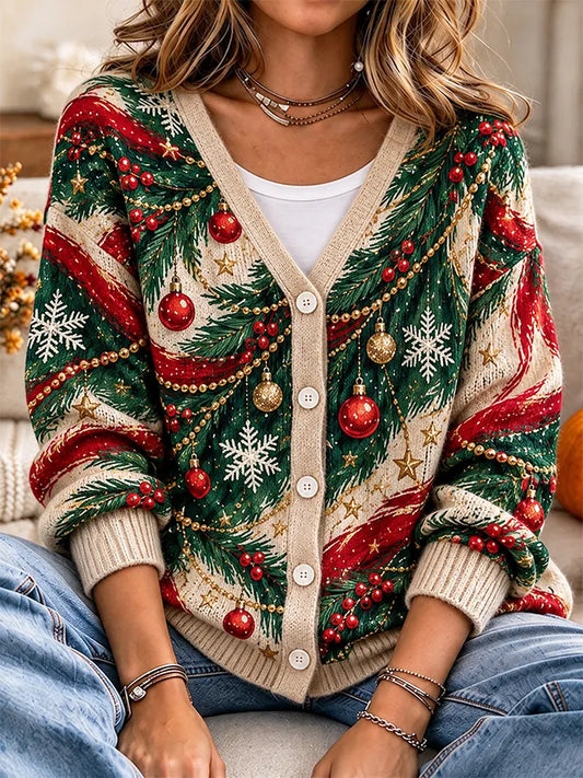 Women's Casual Christmas Checkered Knitted Cardigan