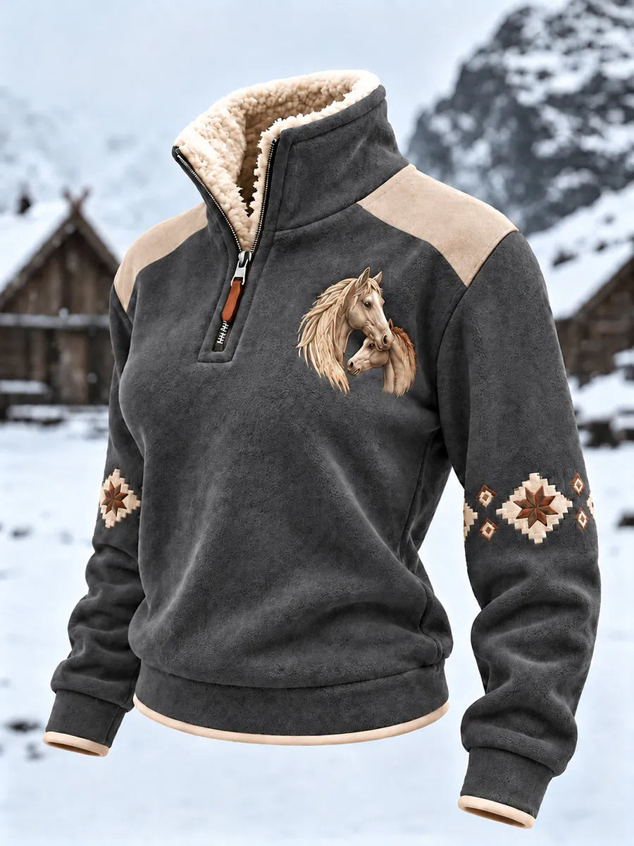 ✨Early Bird Christmas | Buy 3, Get 20% Off the Lowest-Priced Item✨Women's Retro Western-style horse plush collar sweatshirt