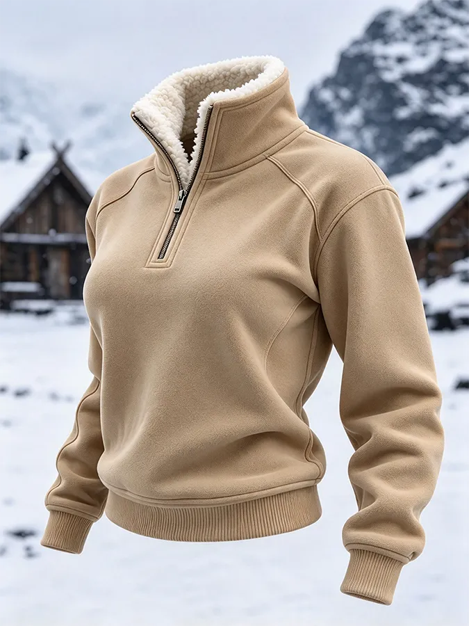 Women'S Solid Color Plush Collar Sports Shirt