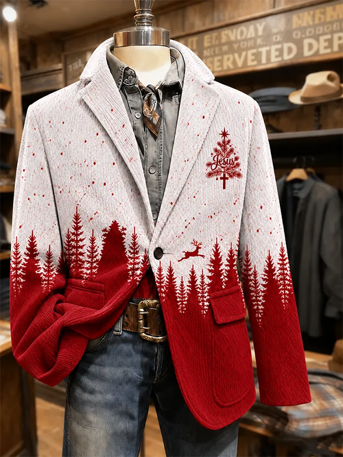 Men's Christmas-Themed Print Casual Blazer