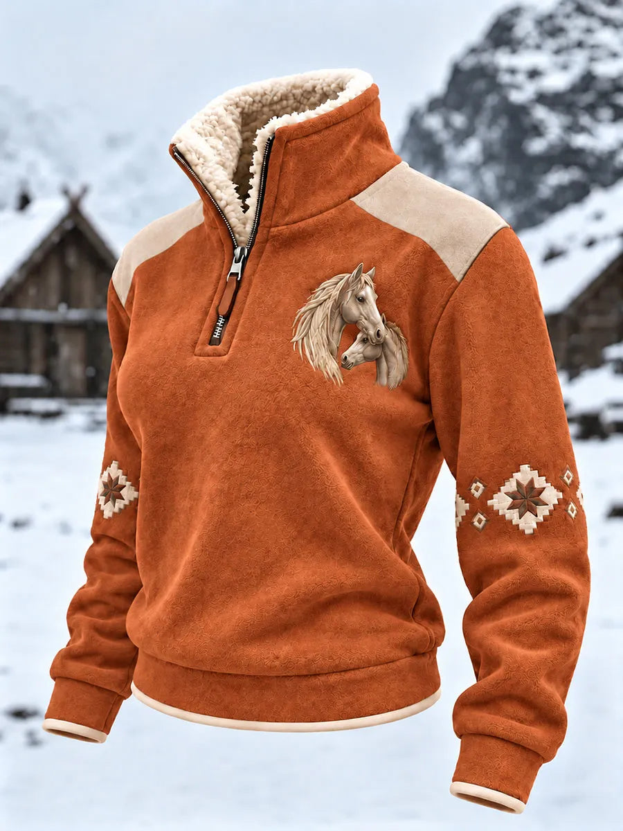 ✨Early Bird Christmas | Buy 3, Get 20% Off the Lowest-Priced Item✨Women's Retro Western-style horse plush collar sweatshirt