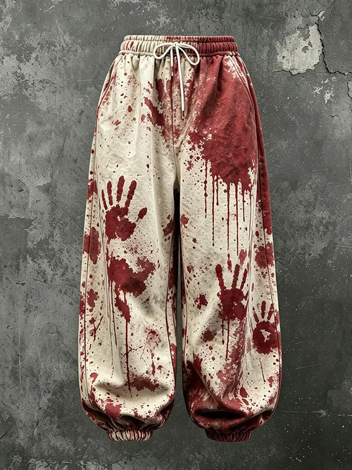 Women's Halloween Bloodstain Handprint Print Loose-fitting Pants