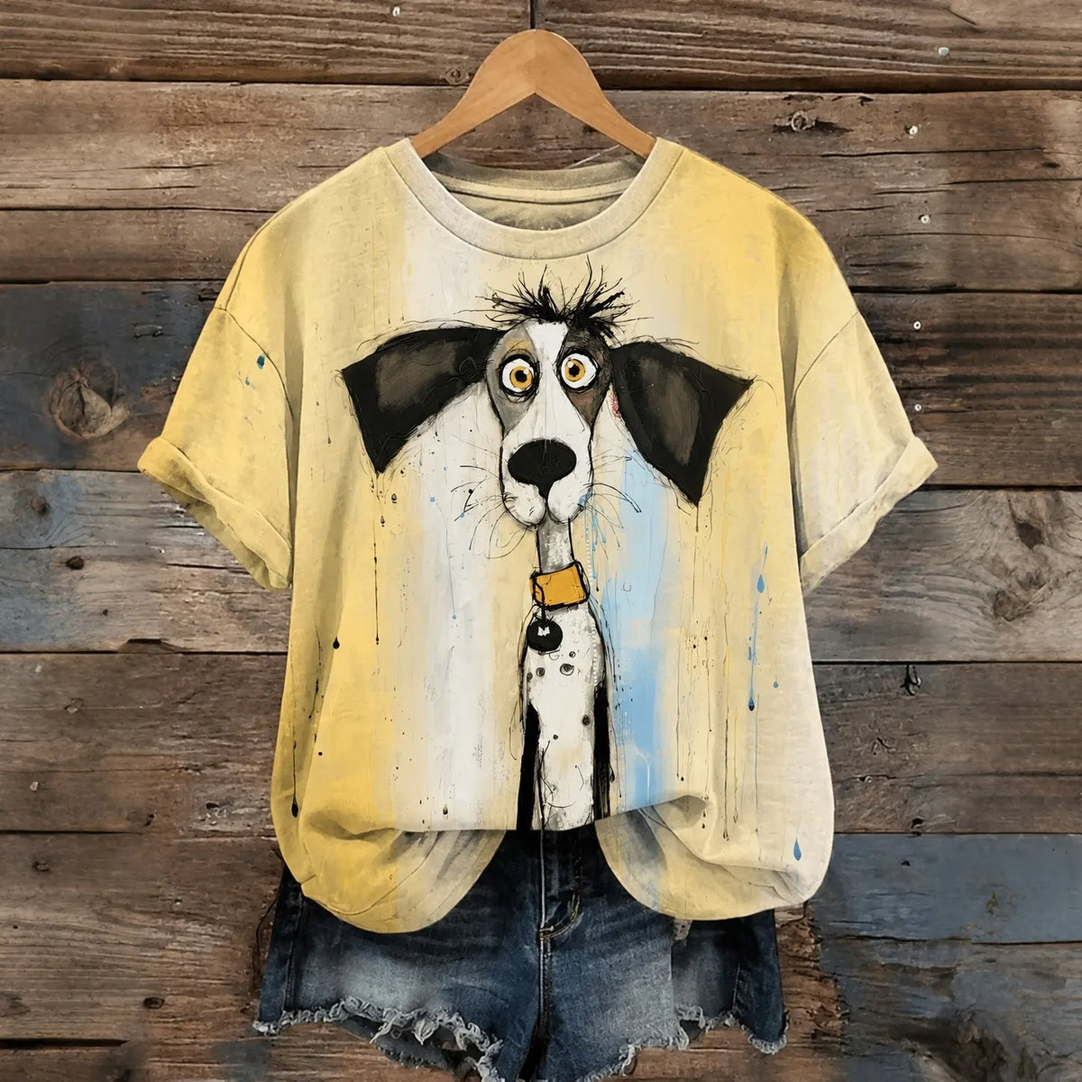 Women's Retro Dog Art Print Casual Short Sleeve T-shirt
