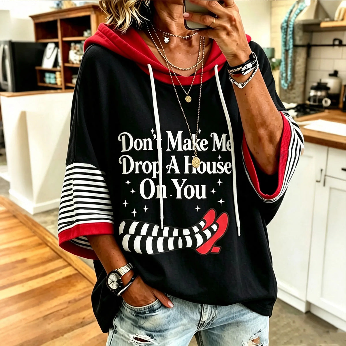 Women's Retro Halloween Striped Print Casual Hoodie