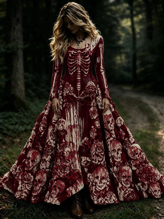 Women's Retro Halloween Style Skull Print Dress