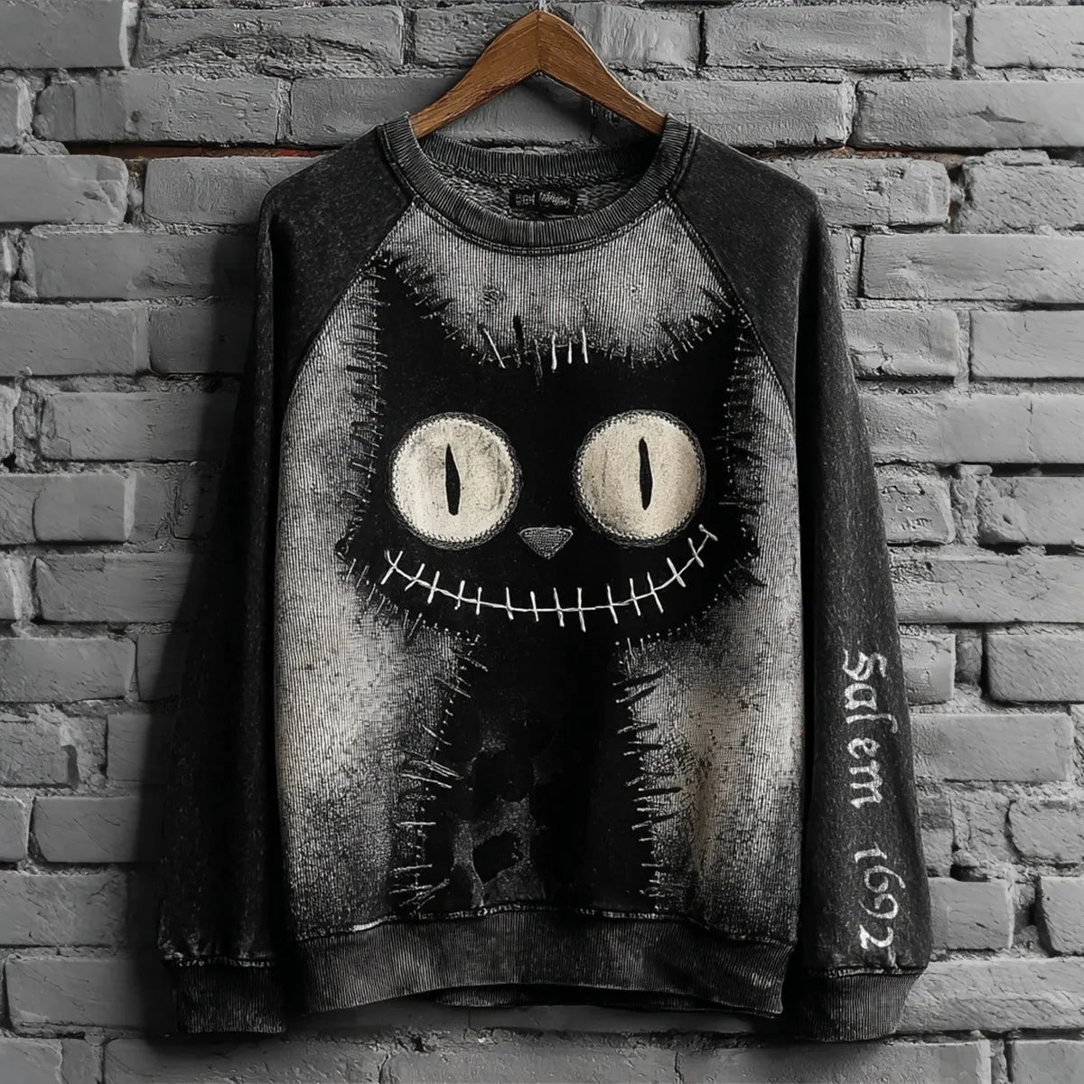Women's Retro Halloween Black Cat Art Print Casual Sweatshirt