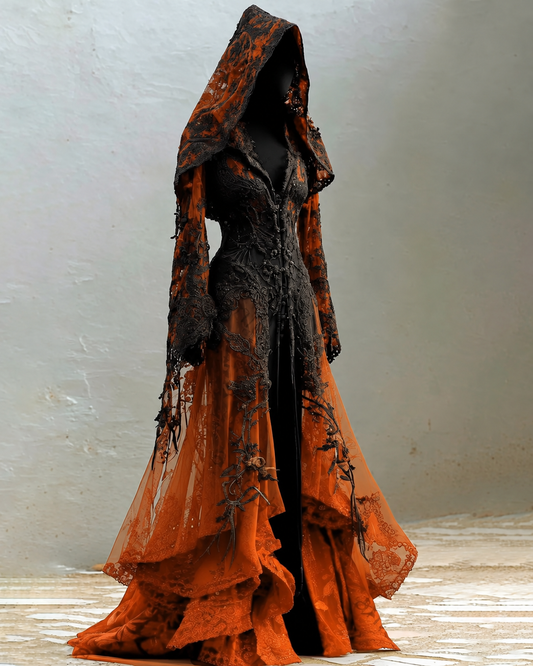 Halloween Themed Gradient Embroidered Lace Dress 7e8d