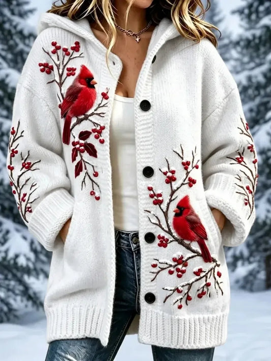 ✨Early Bird Christmas | Buy 3, Get 20% Off the Lowest-Priced Item✨Women'S Christmas Finch-Themed Casual Hooded Long Cardigan