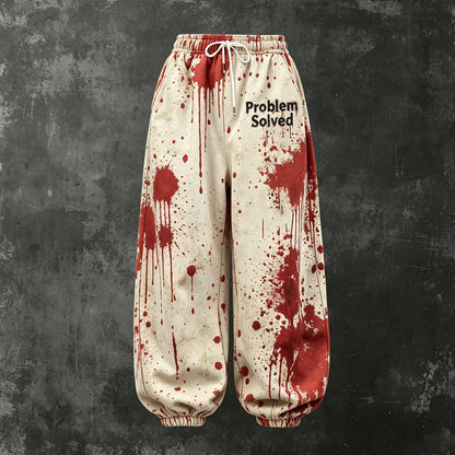 Women's Retro Halloween Bloodstain Letter Print Loose Pants