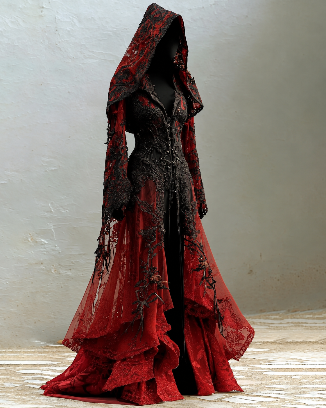 Halloween Themed Gradient Embroidered Lace Dress 7e8d