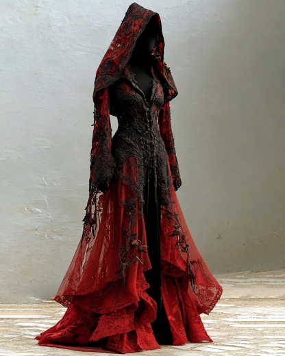 Halloween Themed Gradient Embroidered Lace Dress 7e8d