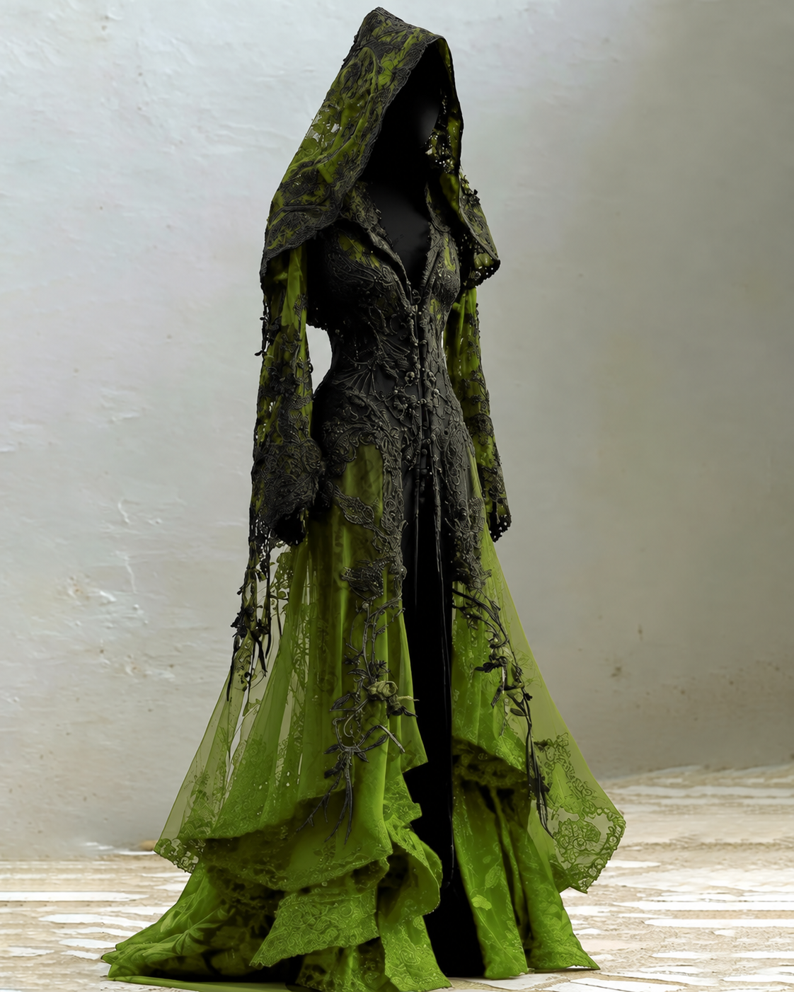 Halloween Themed Gradient Embroidered Lace Dress 7e8d