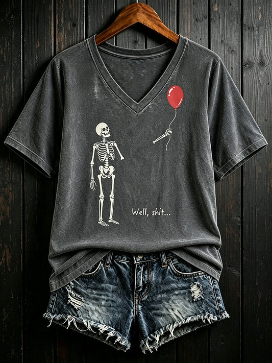 Men's Vintage Skeleton Lost Balloon Well Shit Funny Skeleton Graphic Print Casual T-shirt