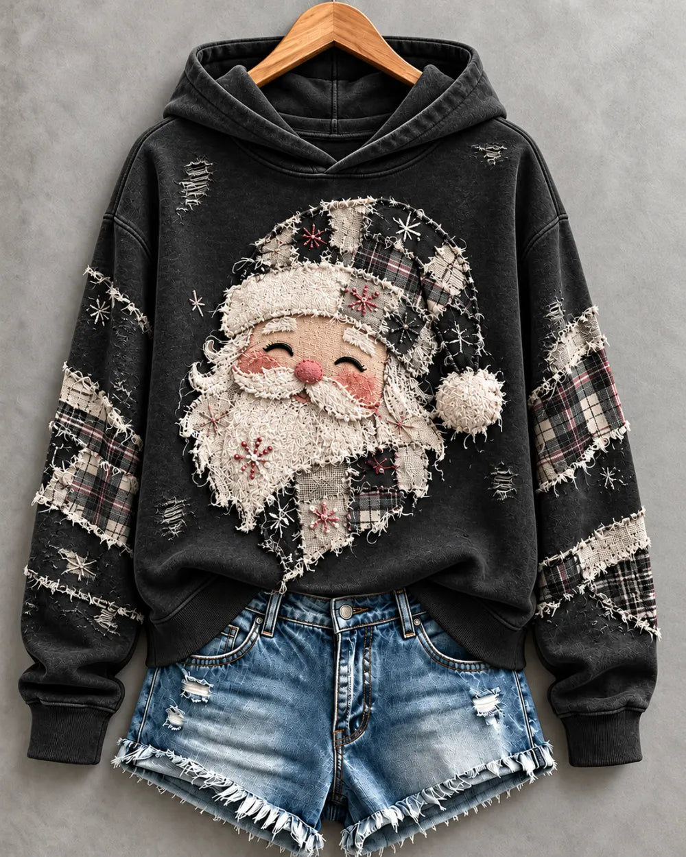 Women's Pink Santa Patchwork Art Hoodie