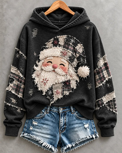 Women's Pink Santa Patchwork Art Hoodie