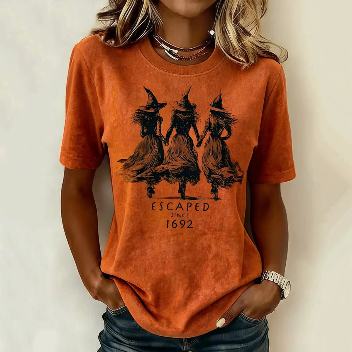 Women's Retro Halloween Print Casual T-shirt