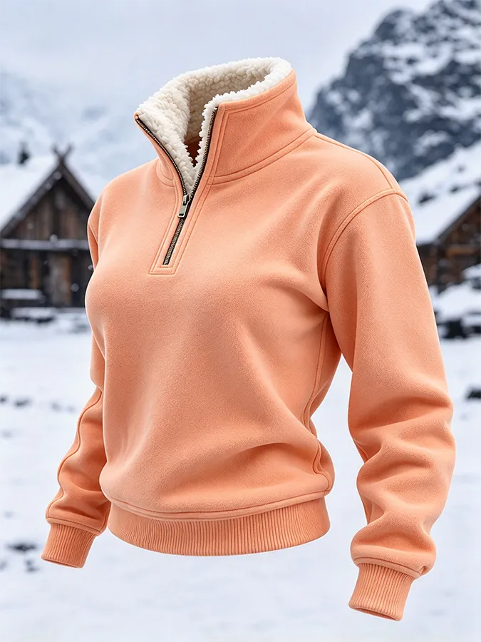 Women'S Solid Color Plush Collar Sports Shirt