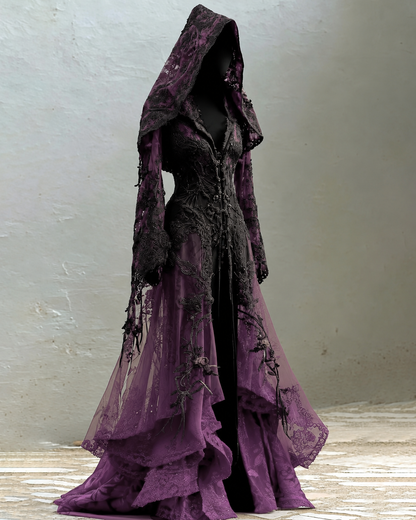 Halloween Themed Gradient Embroidered Lace Dress 7e8d