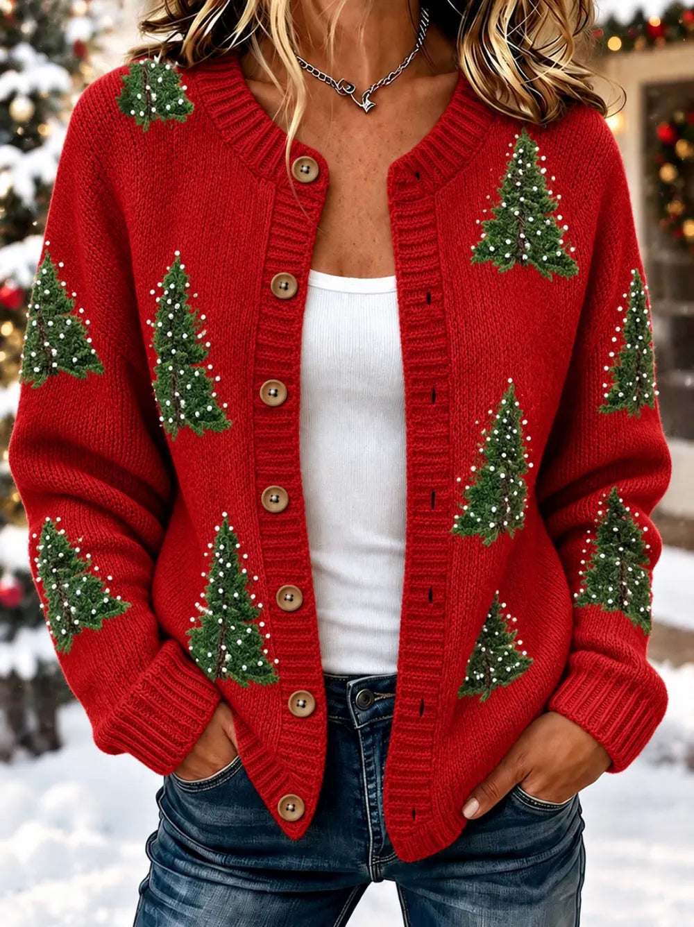 Women's Christmas printed knitted cardigan top