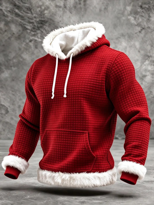 Men's Christmas-Themed Waffle-Knit Hooded Sweatshirt