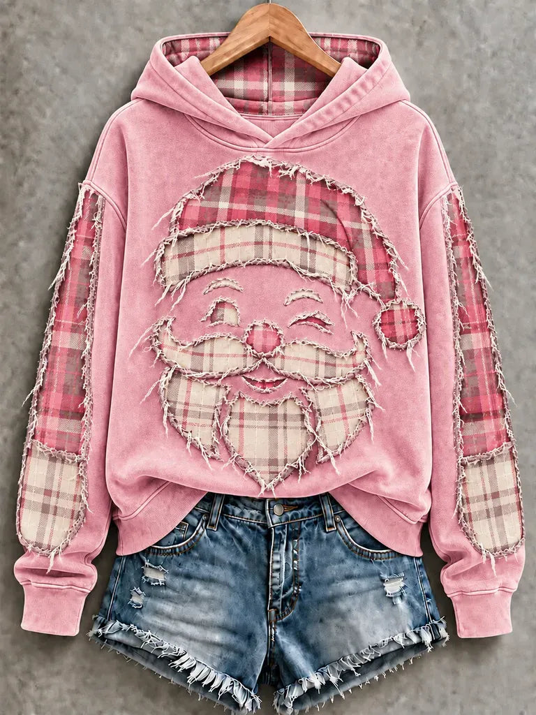 ✨Early Bird Christmas | Buy 3, Get 20% Off the Lowest-Priced Item✨Vintage Green Buffalo Plaid Distressed Santa Christmas Hoodie