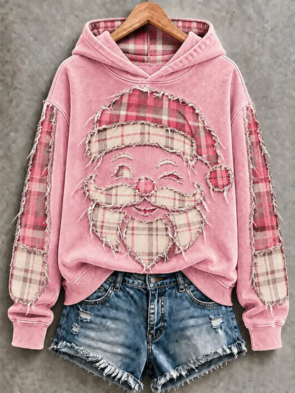 ✨Early Bird Christmas | Buy 3, Get 20% Off the Lowest-Priced Item✨Vintage Green Buffalo Plaid Distressed Santa Christmas Hoodie