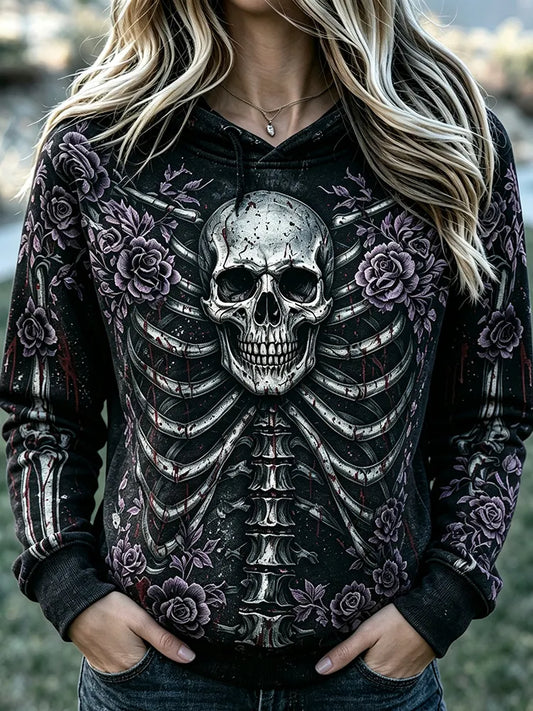 Women’s Goth Skeleton Floral Print Flare Pants