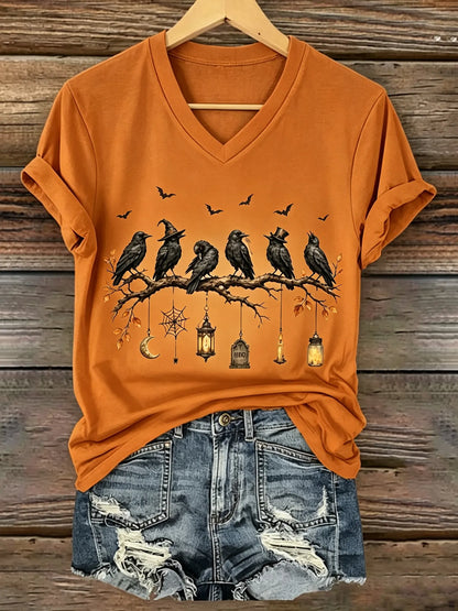 Women's Halloween Raven Print T-shirt