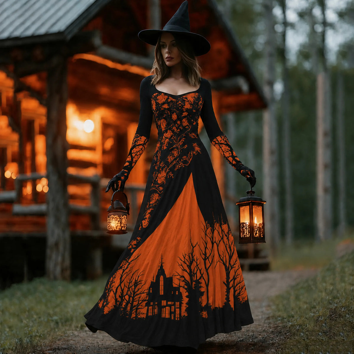 Women's Halloween Horror Treehouse Design Witch Maxi Dress