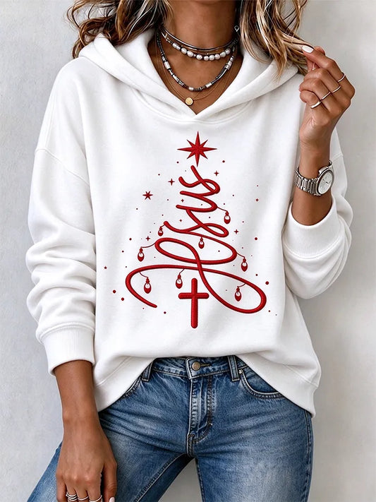 Women'S Christmas Cross Print Hoodie