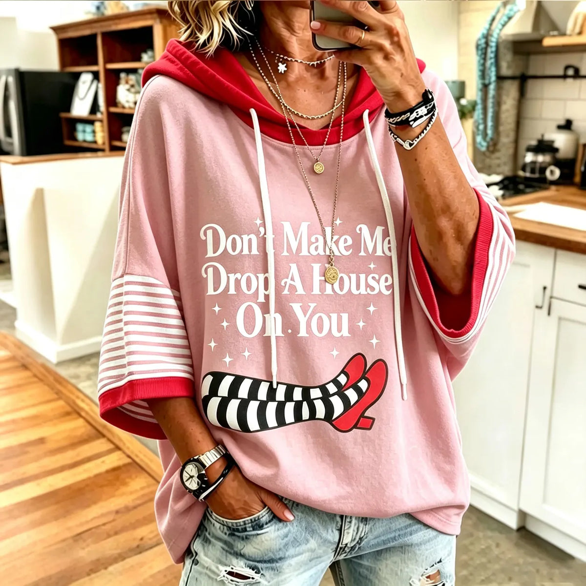 Women's Retro Halloween Striped Print Casual Hoodie