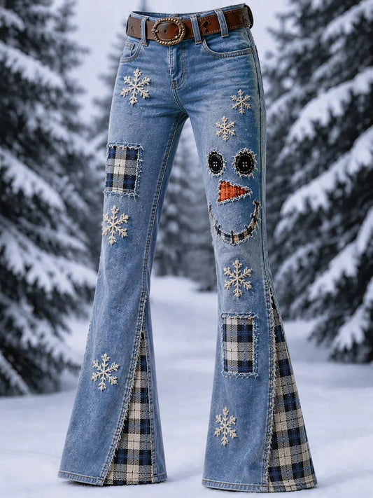 Women'S Christmas Snowman Pattern Casual Jeans