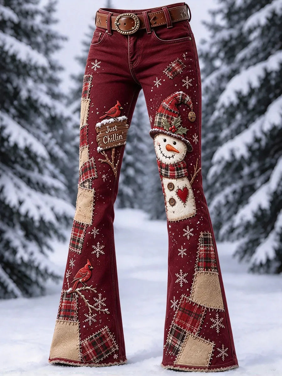 Women'S Christmas Snowman Pattern Casual Jeans