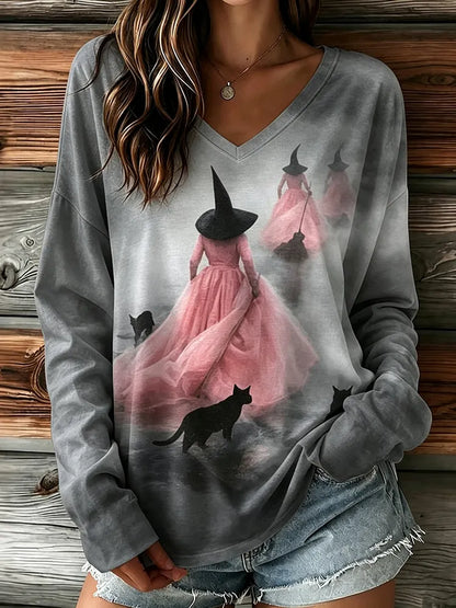 Women's Retro Halloween Printed Casual T-shirt